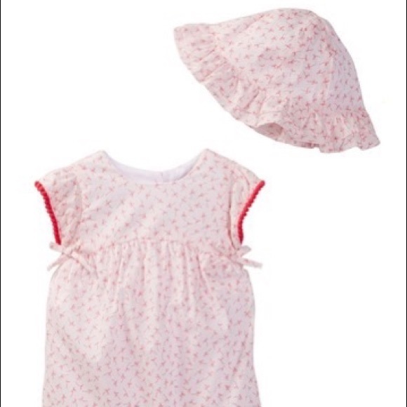 Absorba Pink Flower Romper and Hat set 0-3 Mos - Picture 1 of 6